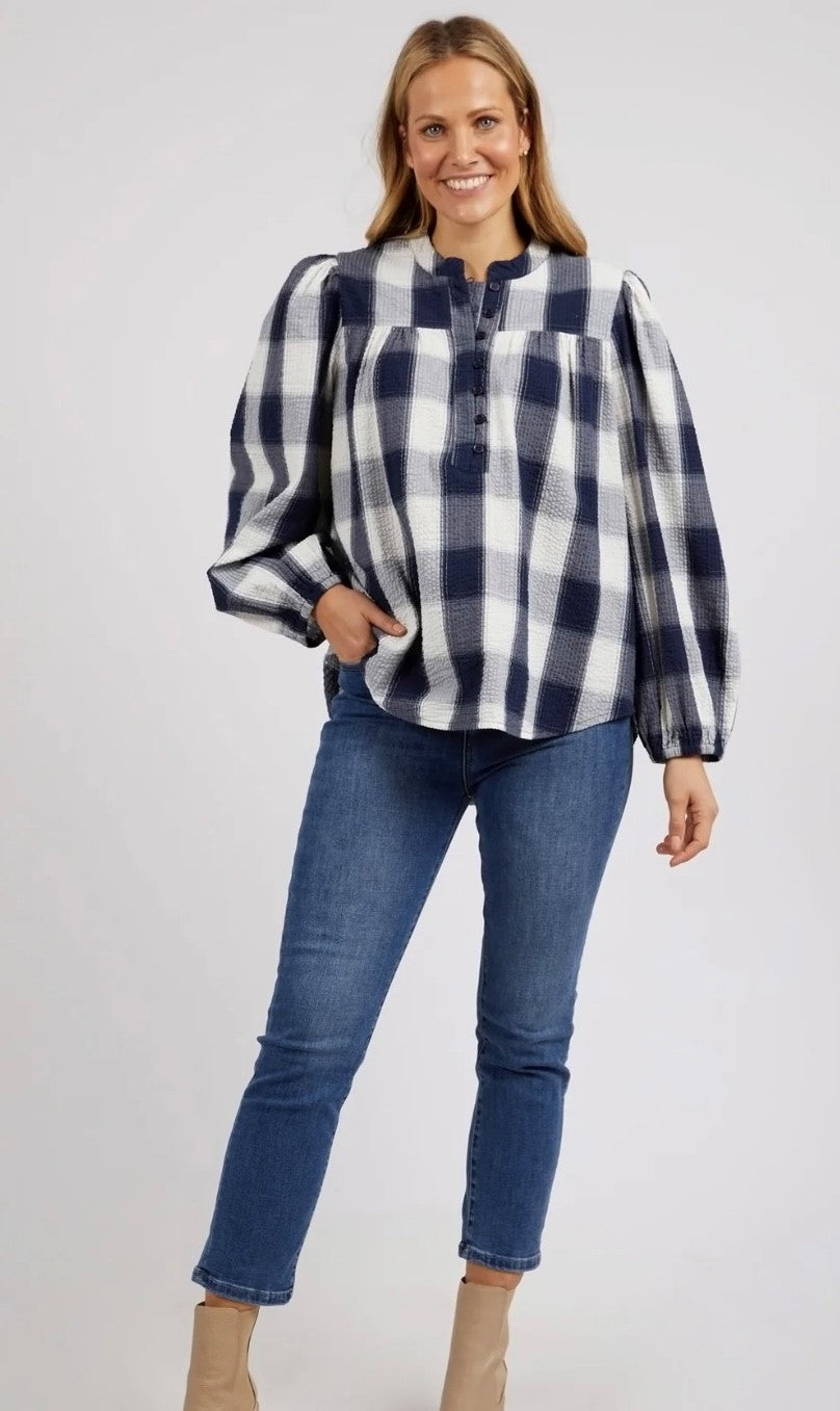 Elm Cedar Navy Check Blouse 8138015.NAVY
