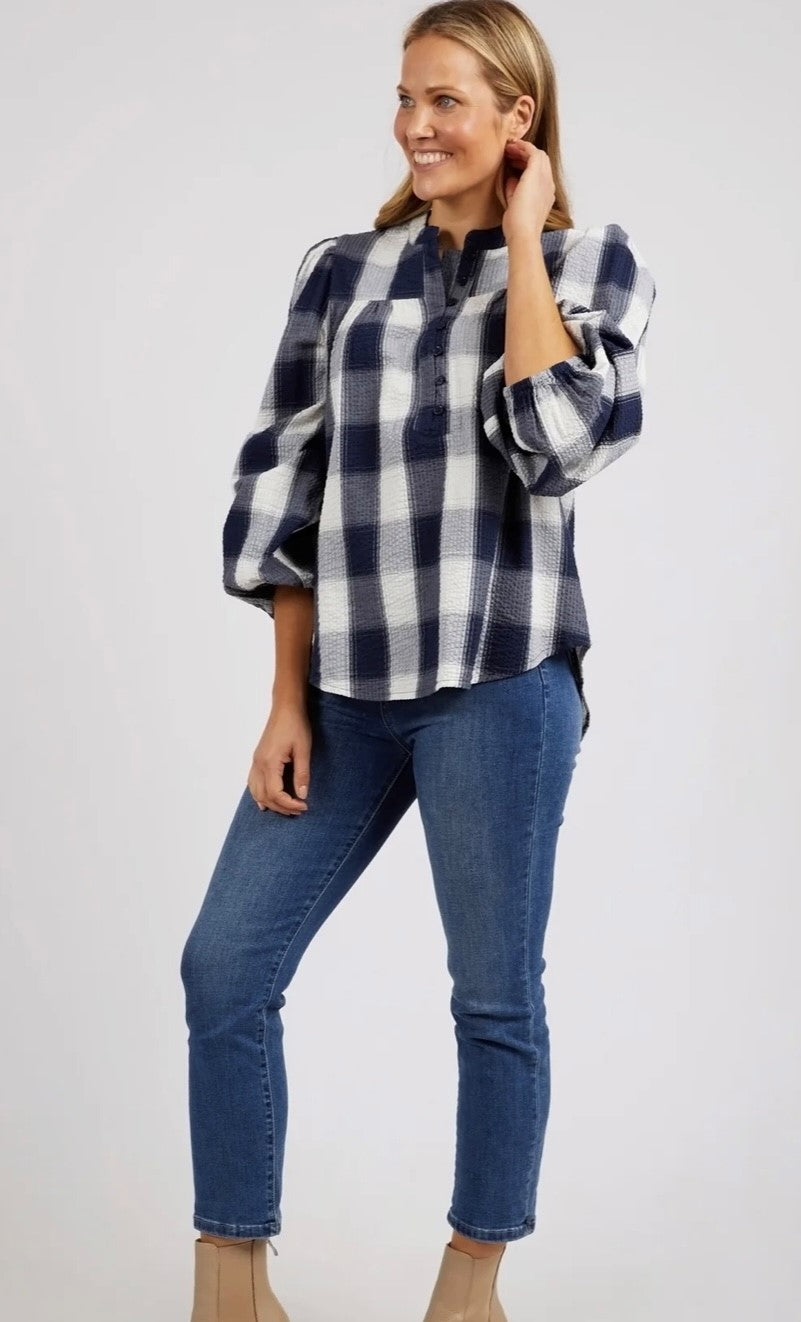 Elm Cedar Navy Check Blouse 8138015.NAVY