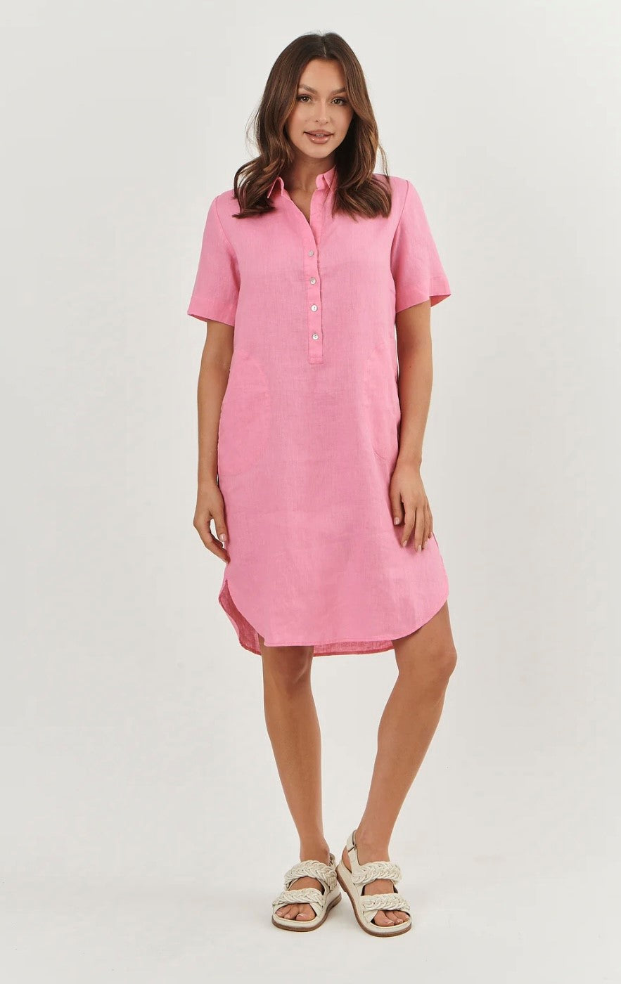 Enveloppe Linen Shirt Dress - Pink