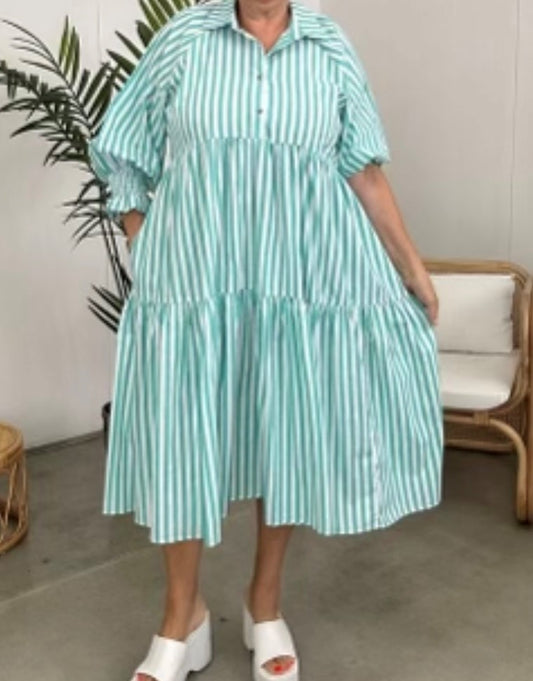 KIIK Luxe Turquoise/White Stripe Cotton Dress