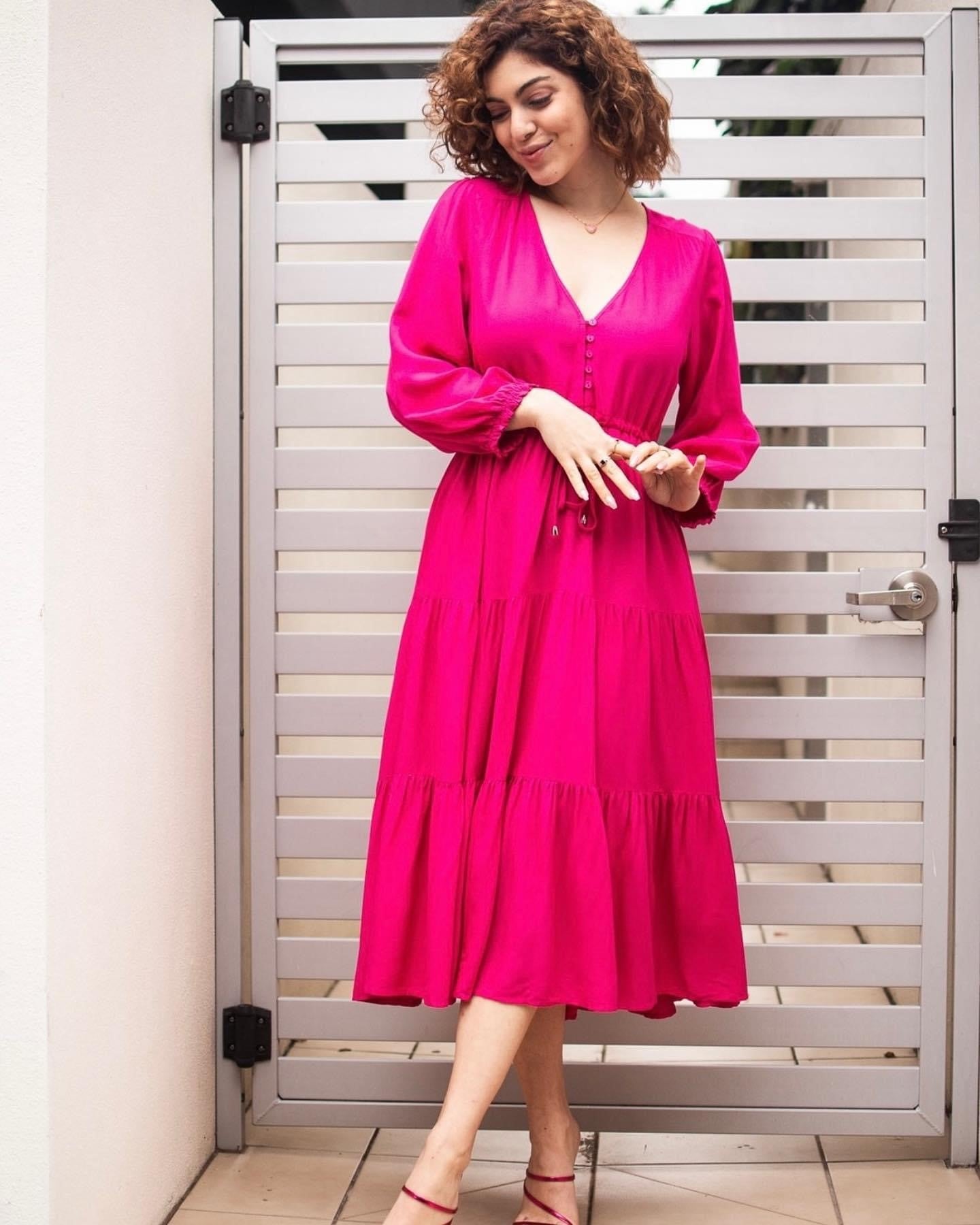 Fria Hot Pink Tie Waisted Dress