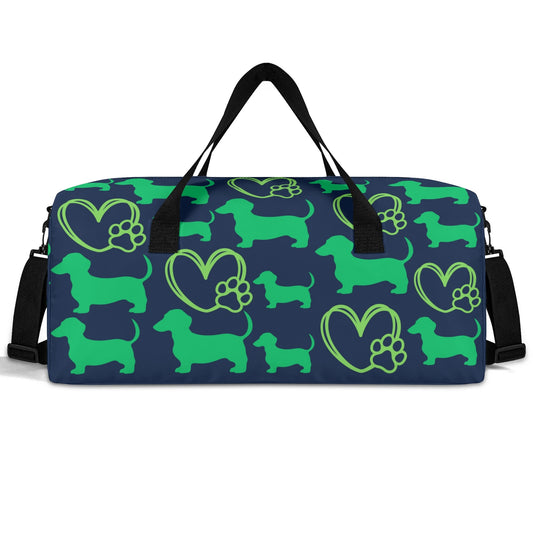 Navy and Lime Dachshund Duffle Bag