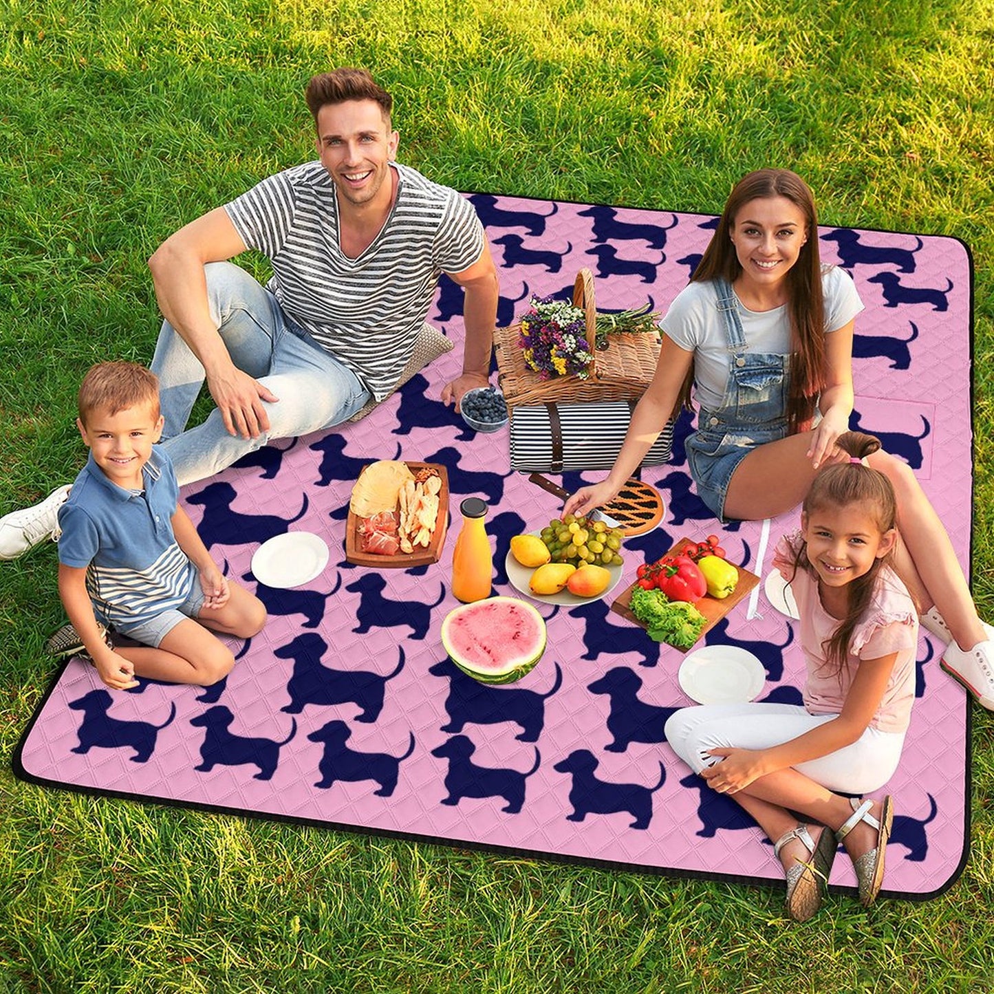 Sutton Sisters Australia Pink & Navy Dachshund Massive 2M x 2M Picnic Mat