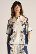 Fate + Becker Solara Placement Print Collared Shirt - Navy Print