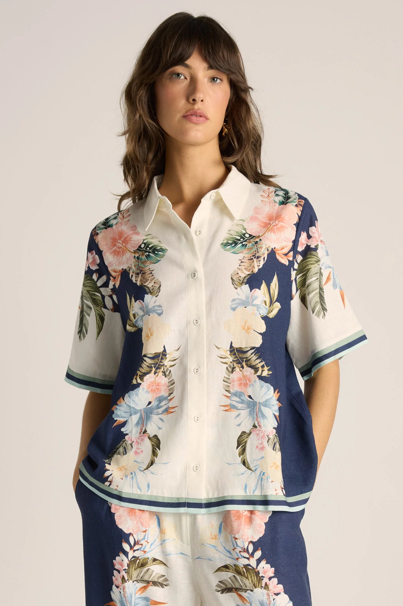Fate + Becker Solara Placement Print Collared Shirt - Navy Print