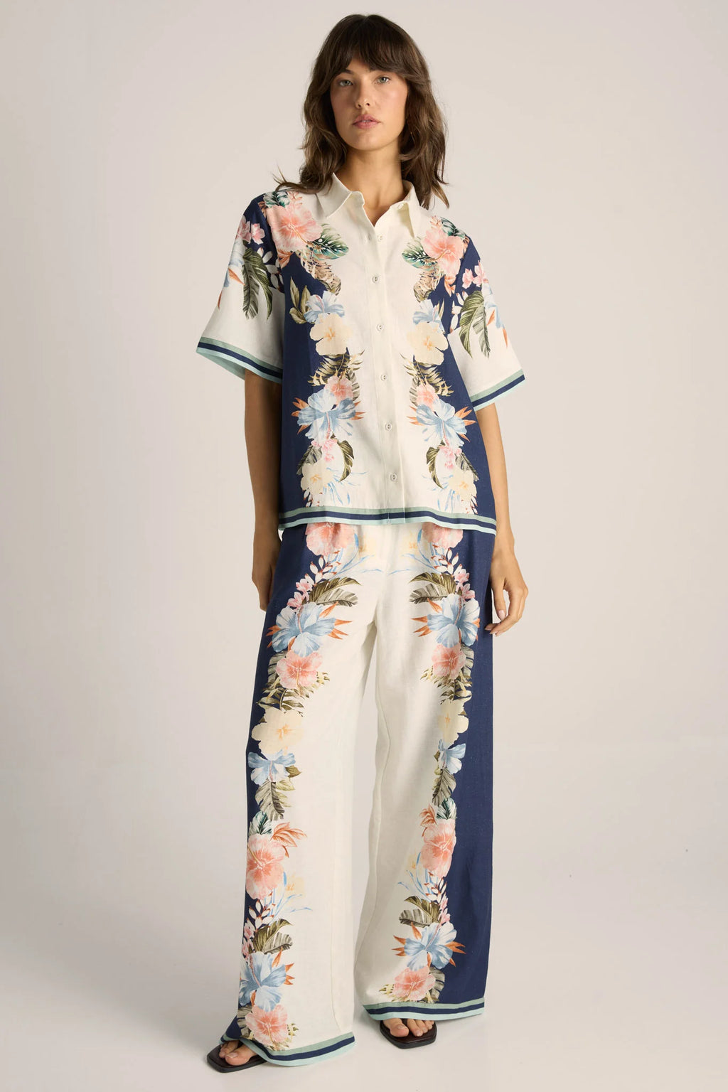 Fate + Becker Solara Placement Print Collared Shirt - Navy Print
