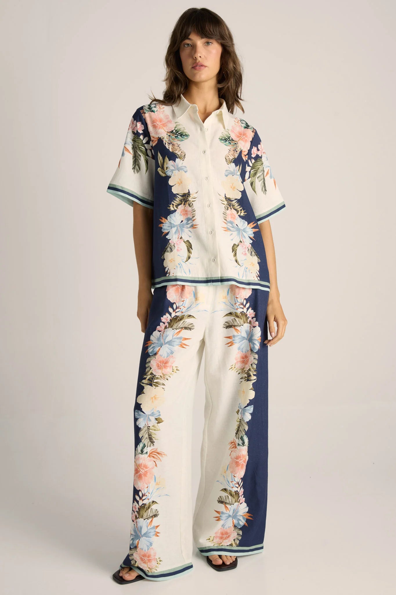 Fate + Becker Solara Placement Print Collared Shirt - Navy Print