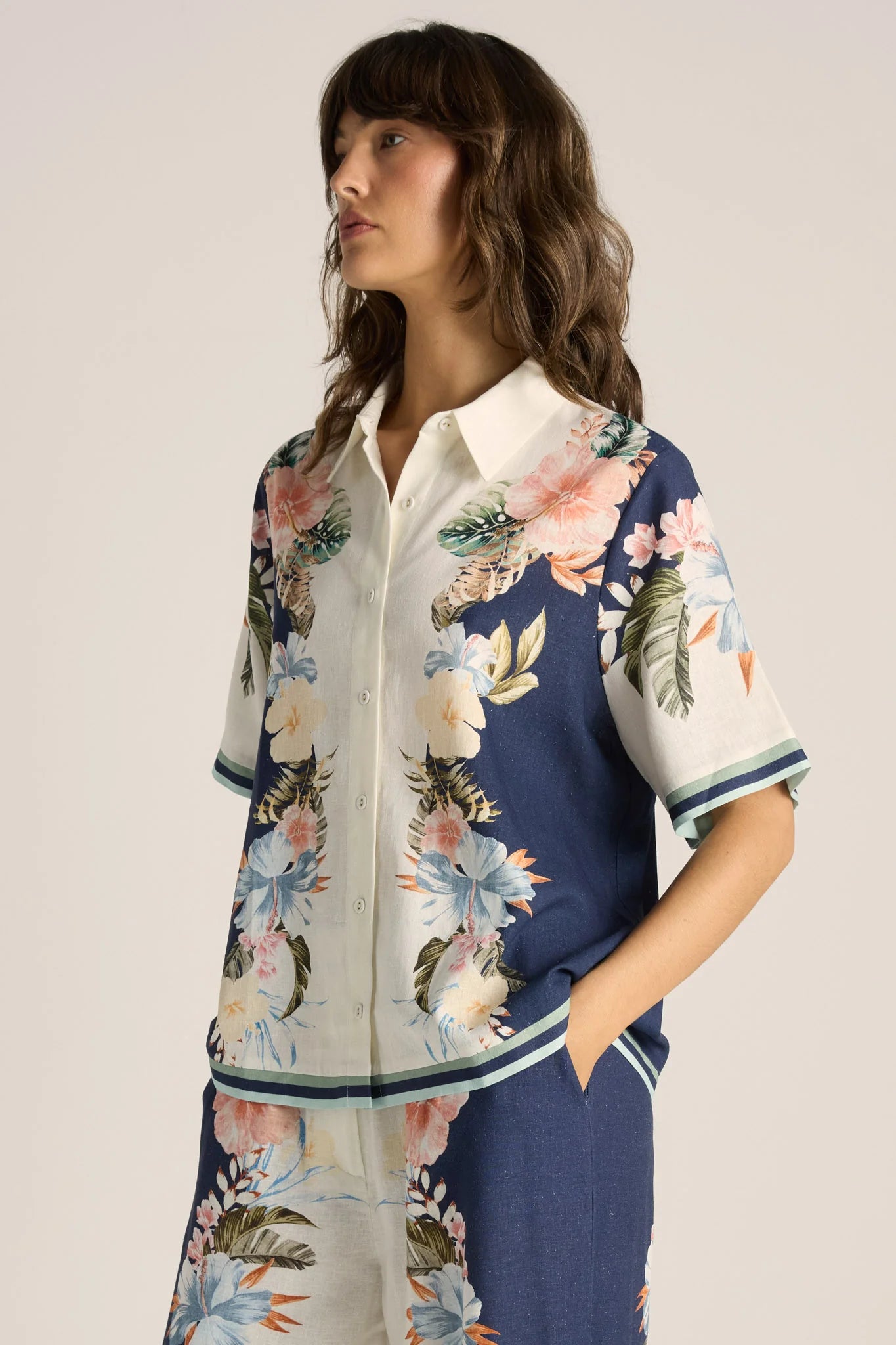 Fate + Becker Solara Placement Print Collared Shirt - Navy Print