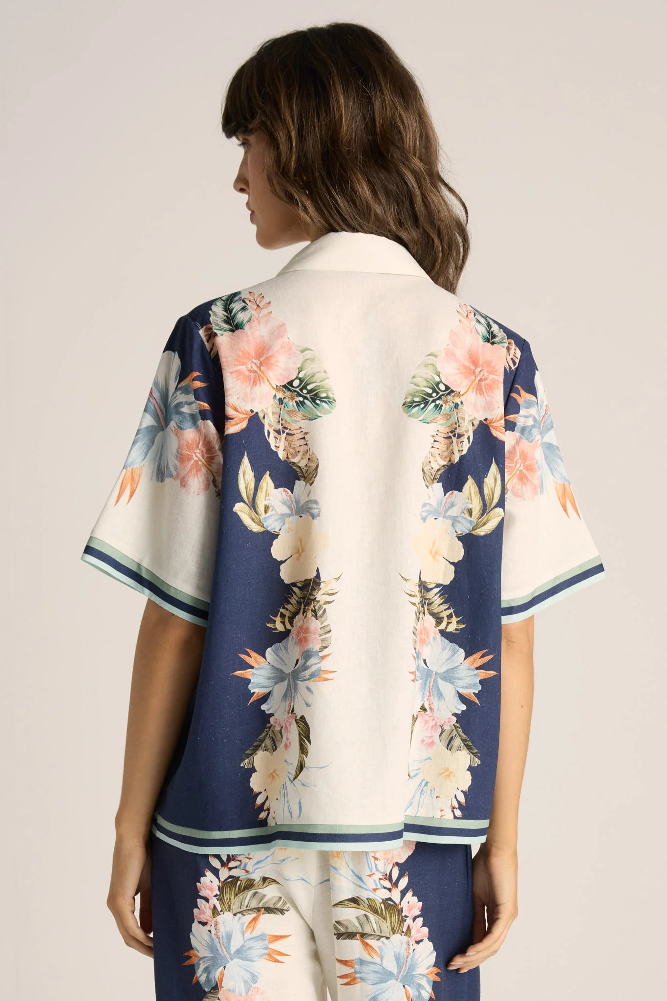 Fate + Becker Solara Placement Print Collared Shirt - Navy Print