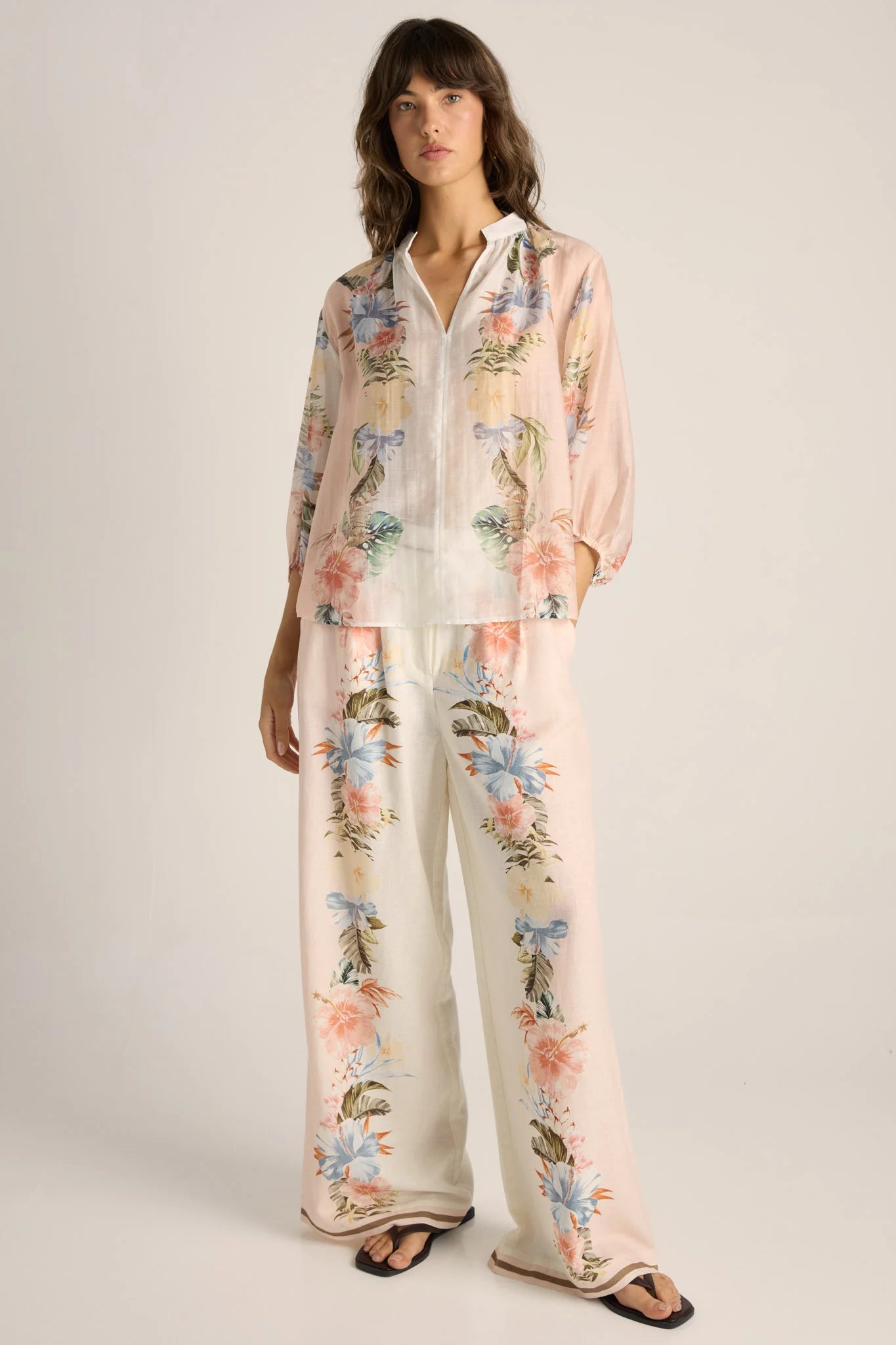 Fate + Becker Solara Split Neck Blouse - Pink Print