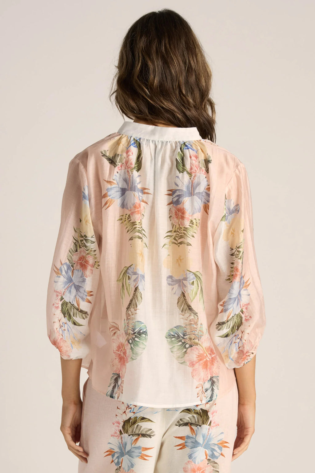 Fate + Becker Solara Split Neck Blouse - Pink Print