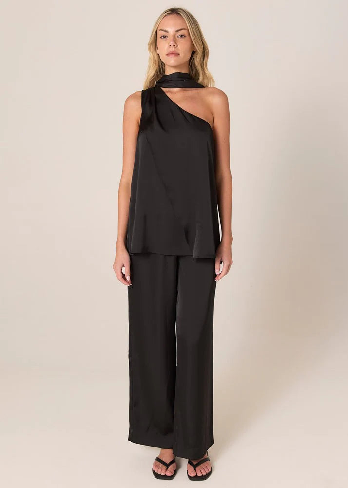 Fate + Becker Dahlia Satin One Shoulder Top - Black