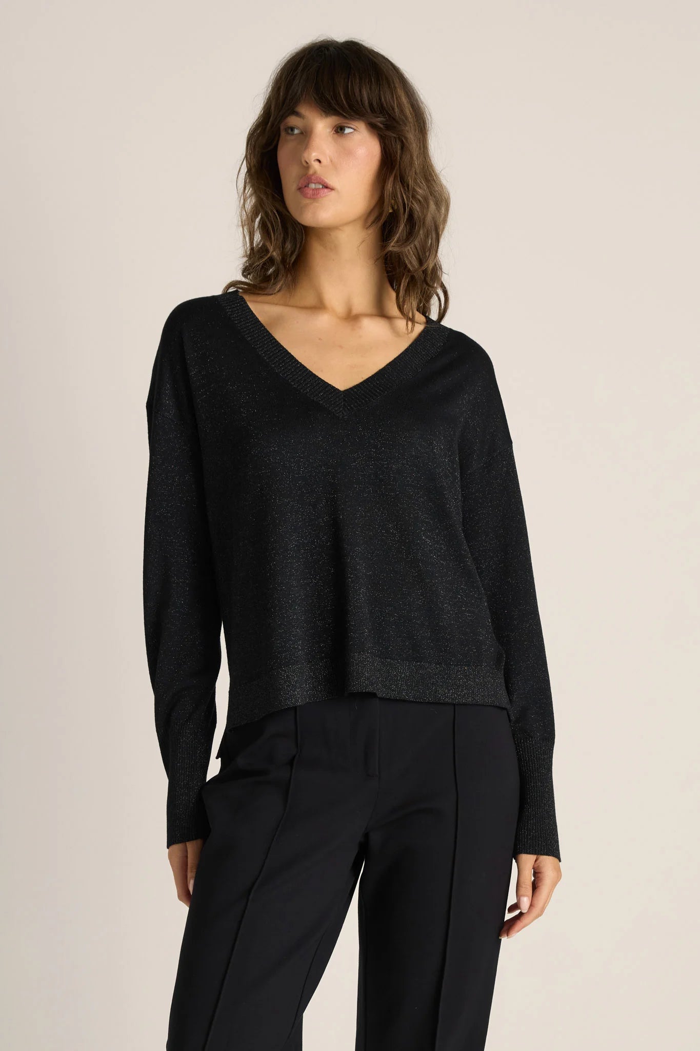 Fate + Becker Oriane Sparkle V-Neck Knit - Black