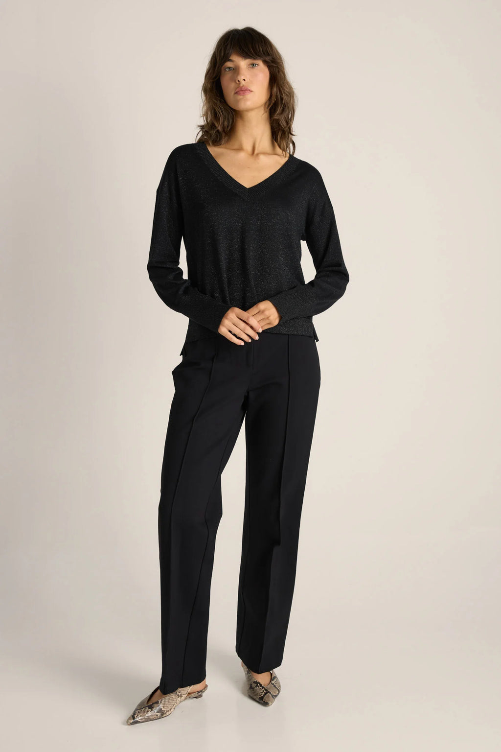 Fate + Becker Oriane Sparkle V-Neck Knit - Black