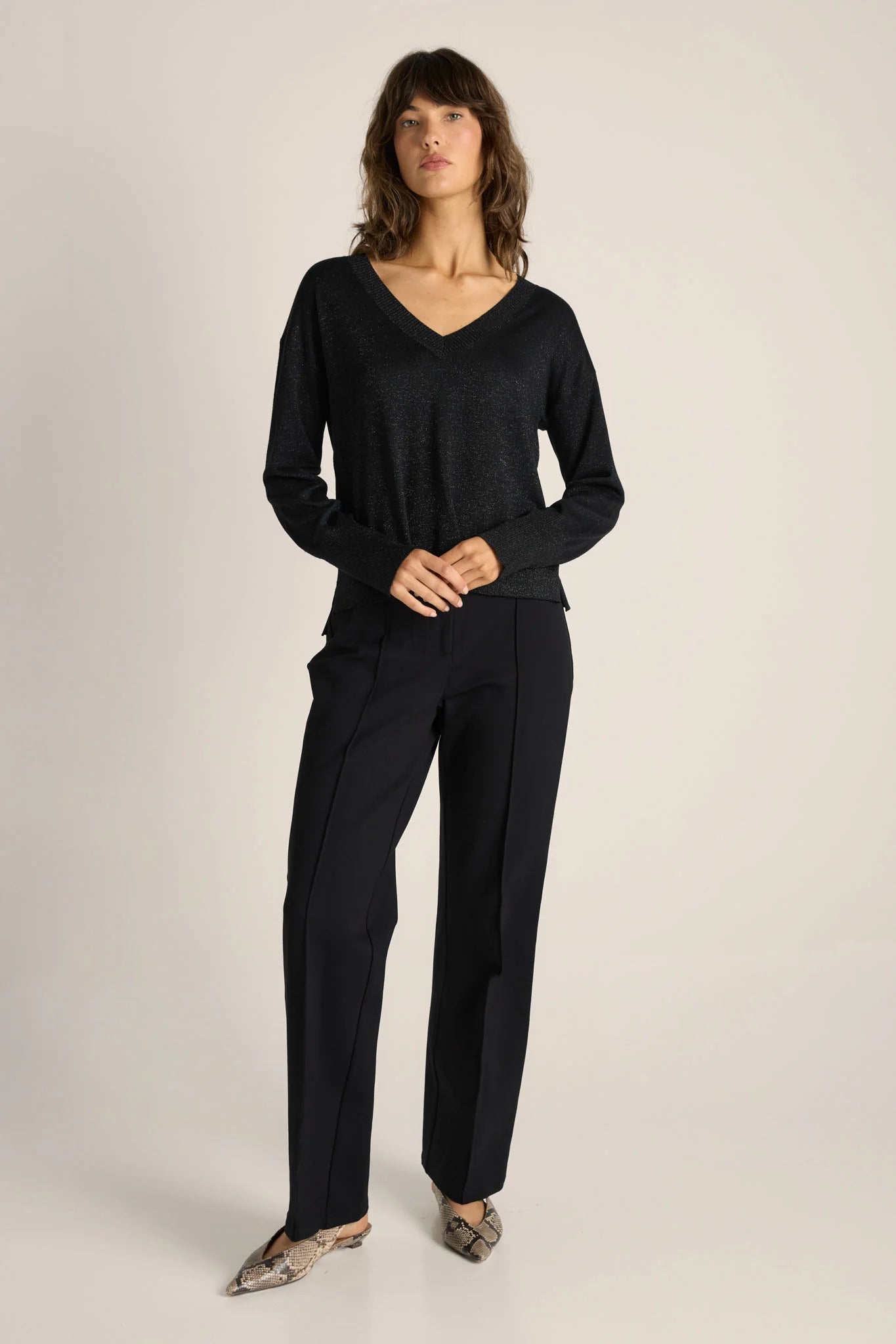 Fate + Becker Oriane Sparkle V-Neck Knit - Black