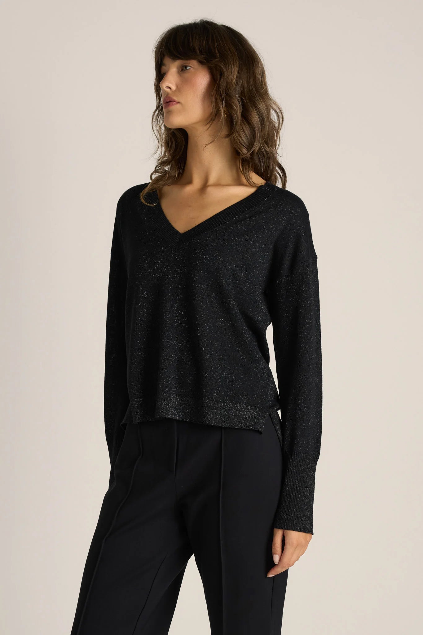 Fate + Becker Oriane Sparkle V-Neck Knit - Black