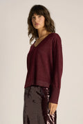 Fate + Becker Oriane Sparkle V-Neck Knit - Burgundy
