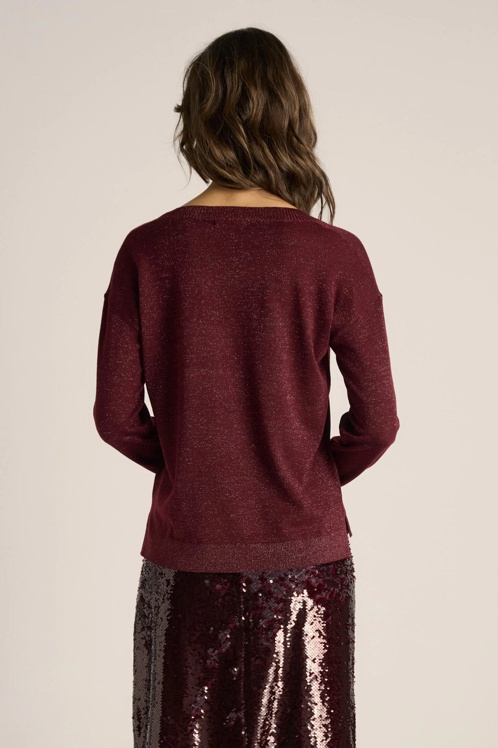 Fate + Becker Oriane Sparkle V-Neck Knit - Burgundy