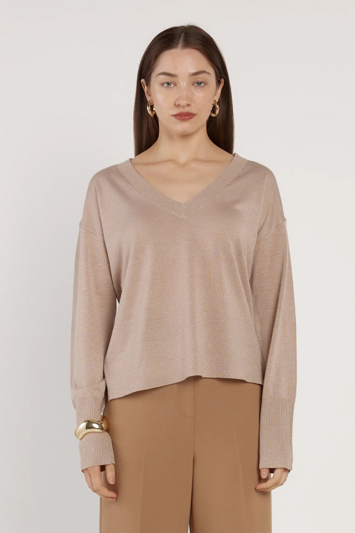 Fate + Becker Oriane Sparkle V-Neck Knit - Gold