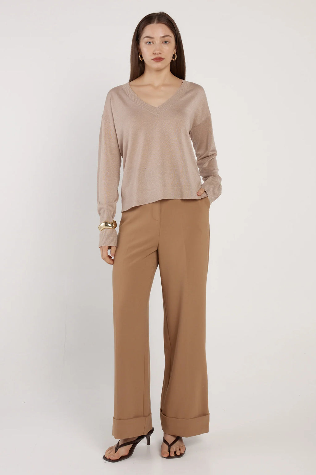 Fate + Becker Oriane Sparkle V-Neck Knit - Gold