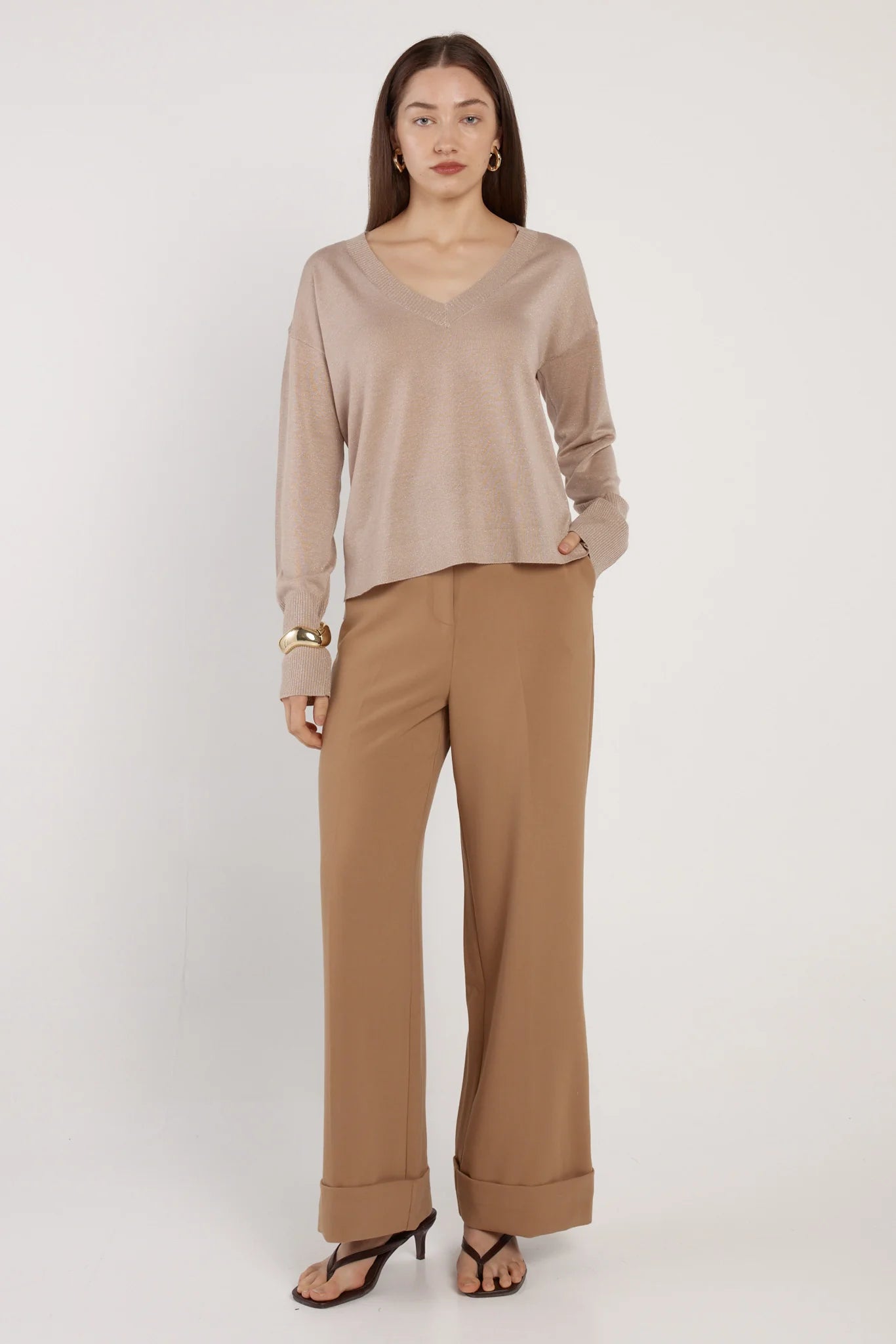 Fate + Becker Oriane Sparkle V-Neck Knit - Gold