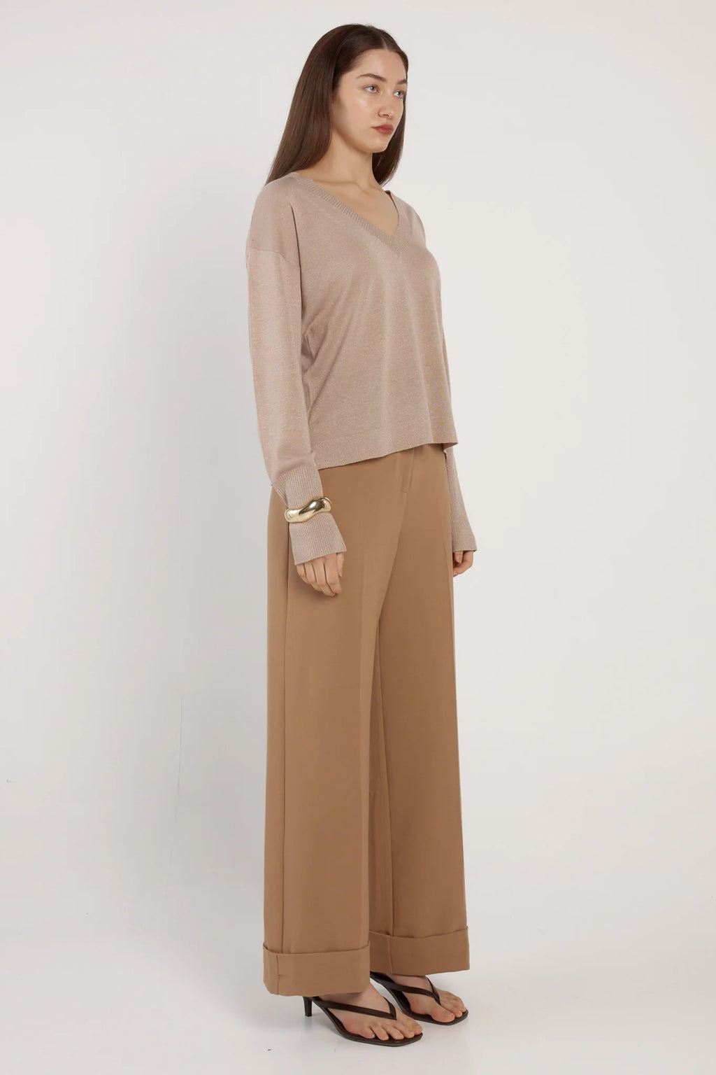 Fate + Becker Oriane Sparkle V-Neck Knit - Gold