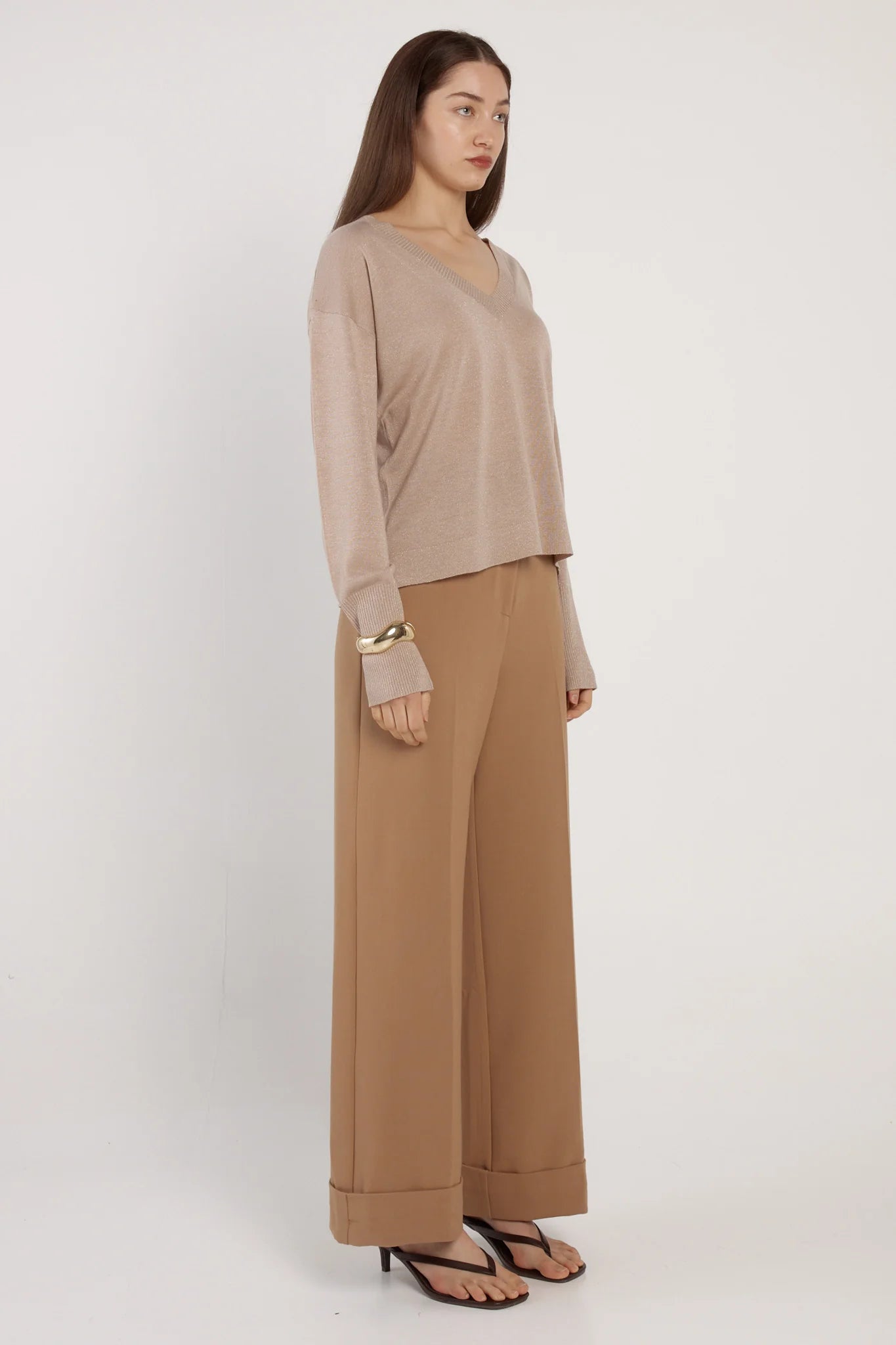 Fate + Becker Oriane Sparkle V-Neck Knit - Gold