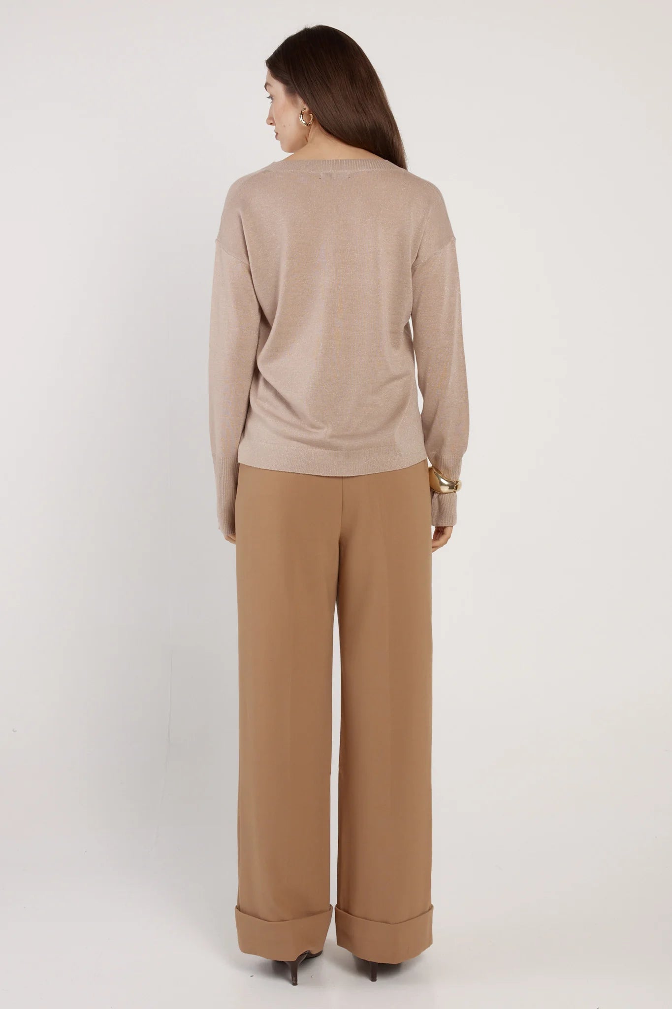 Fate + Becker Oriane Sparkle V-Neck Knit - Gold
