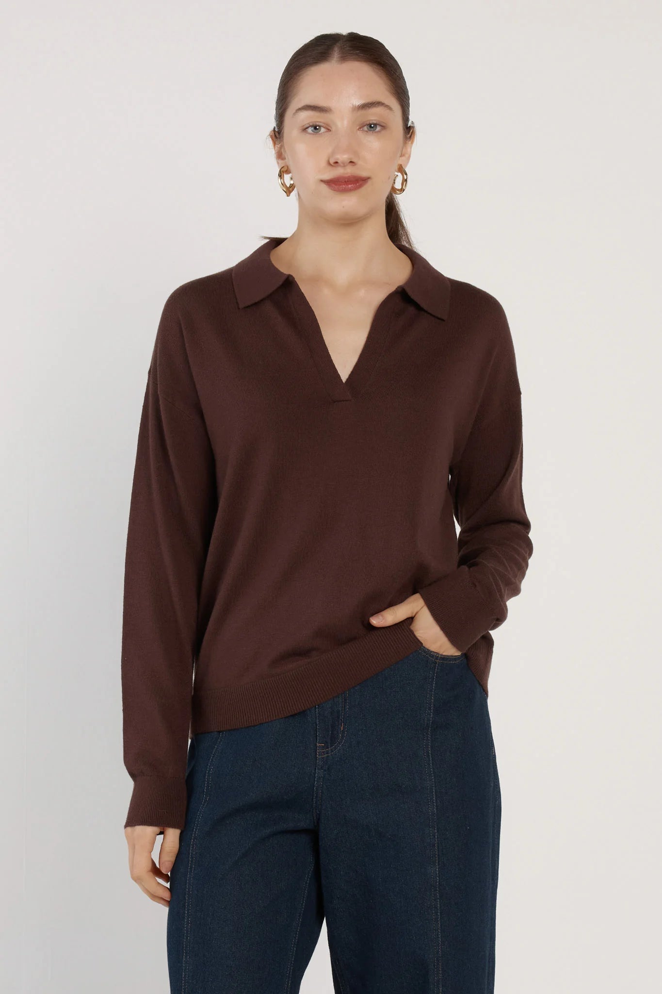 Fate + Becker Solenne Polo Knit - Chocolate