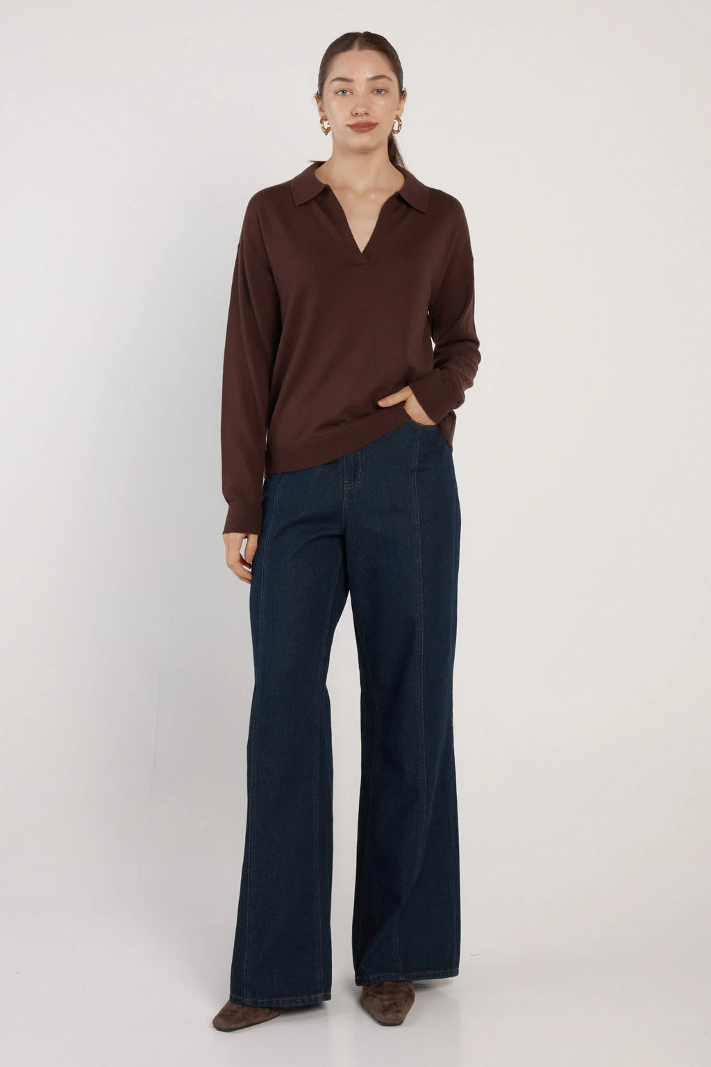 Fate + Becker Solenne Polo Knit - Chocolate