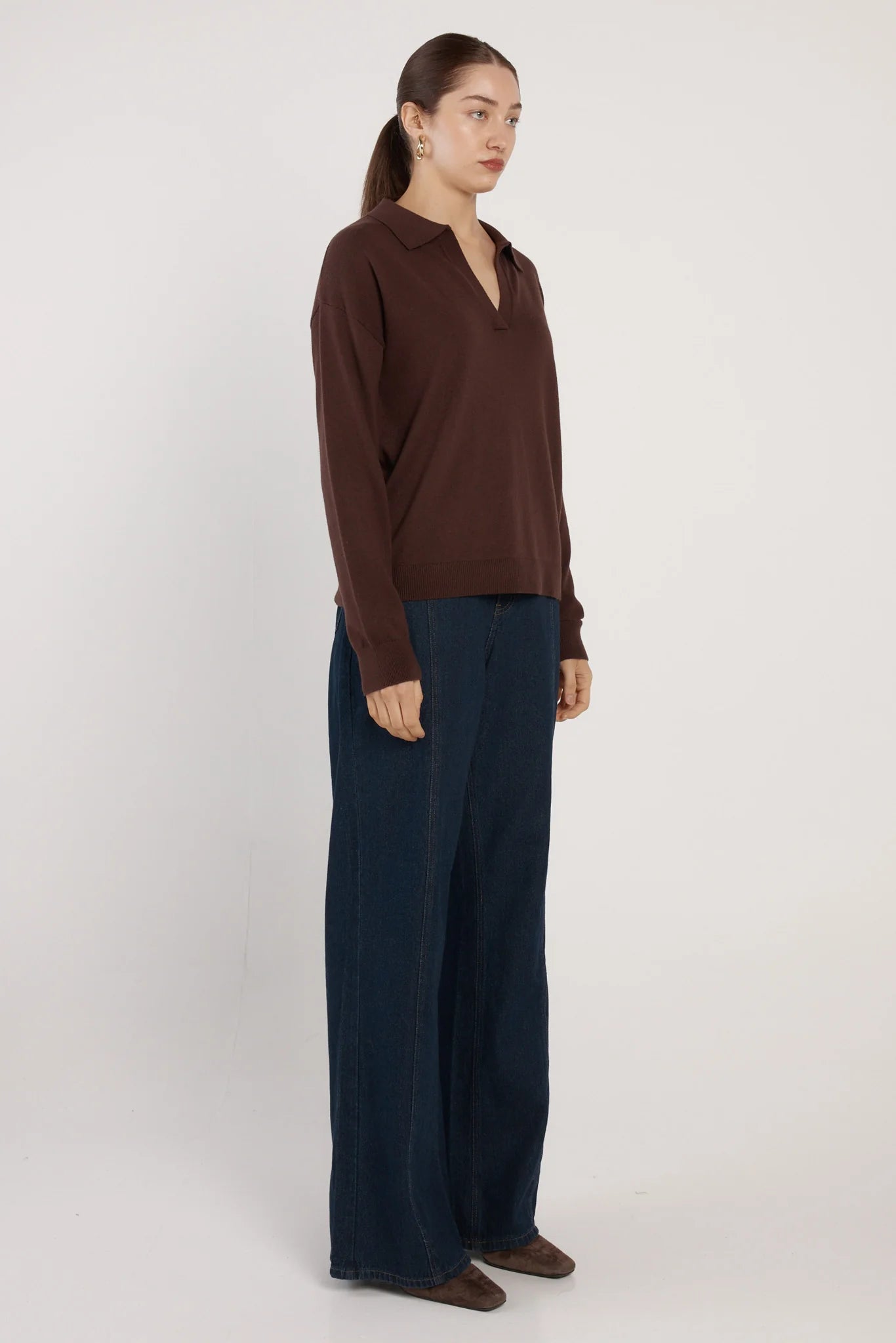 Fate + Becker Solenne Polo Knit - Chocolate