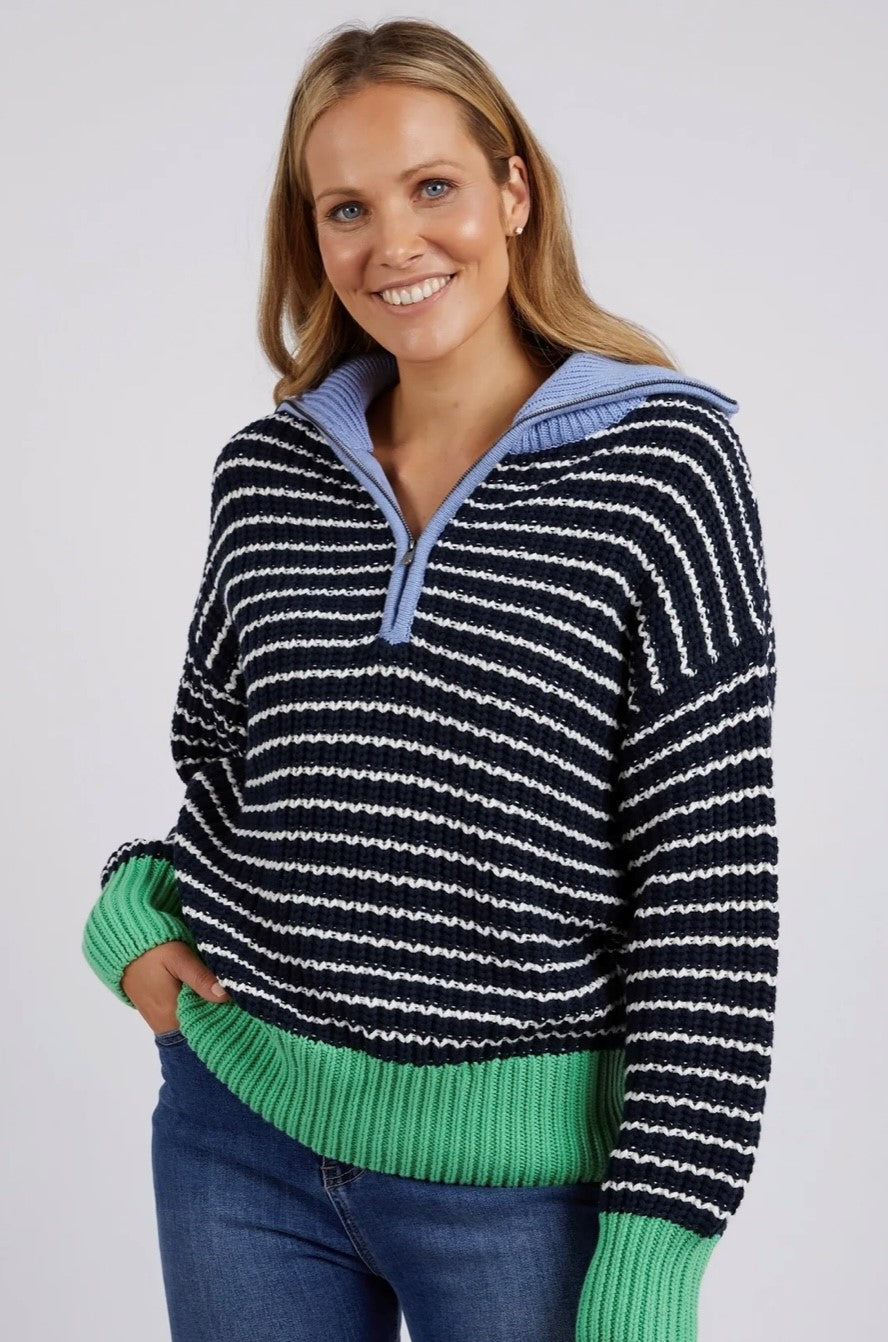 Elm Brook Knit Navy & Pearl Stripe 8138034.NAVY