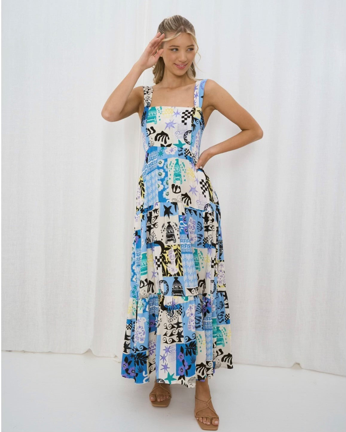 Iris Maxi the Label Tie Back Maxi Blue Print