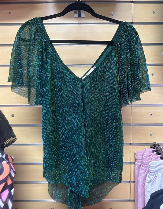 Fria the Label Evening Top Green/Blue Crinkle SALE $5!