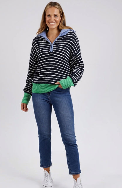 Elm Brook Knit Navy & Pearl Stripe 8138034.NAVY