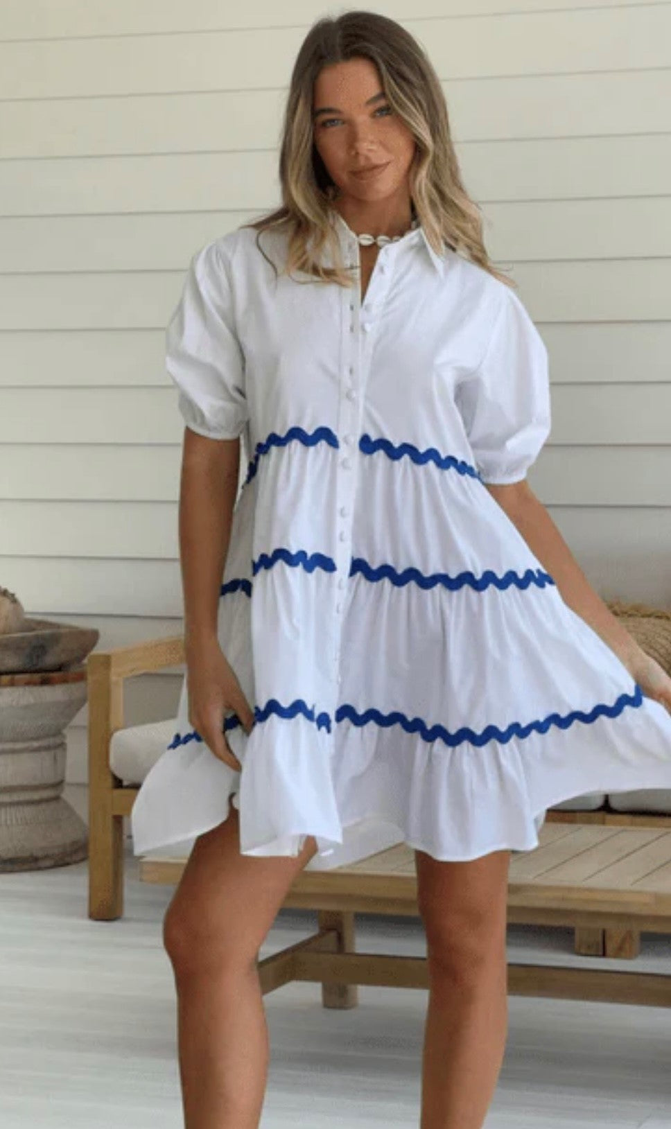 Joop & Gypsy White Dress with Blue Ric Rac Trim