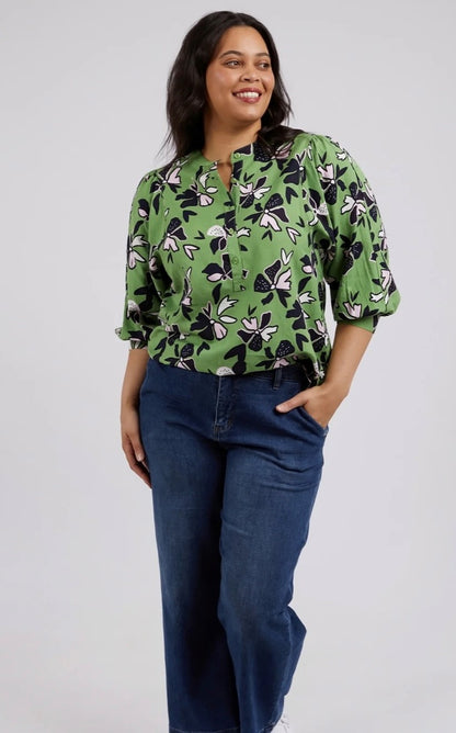 Elm Idyll Floral Shirt Jungle Green Floral 8138005.JUN