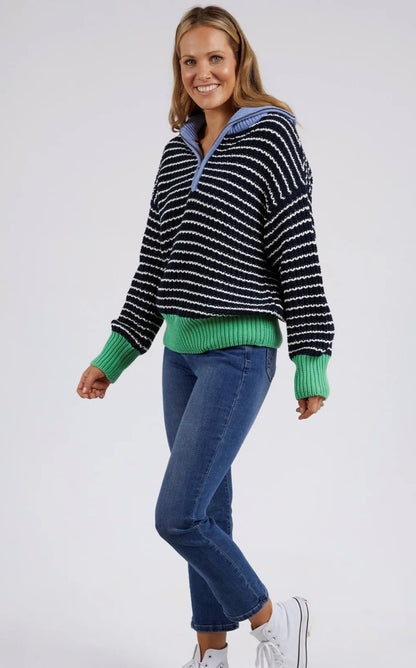 Elm Brook Knit Navy & Pearl Stripe 8138034.NAVY