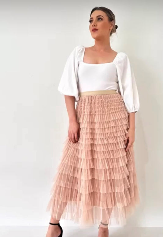 Fria the Label S7203 Ballet Pink Tulle Tiered Skirt