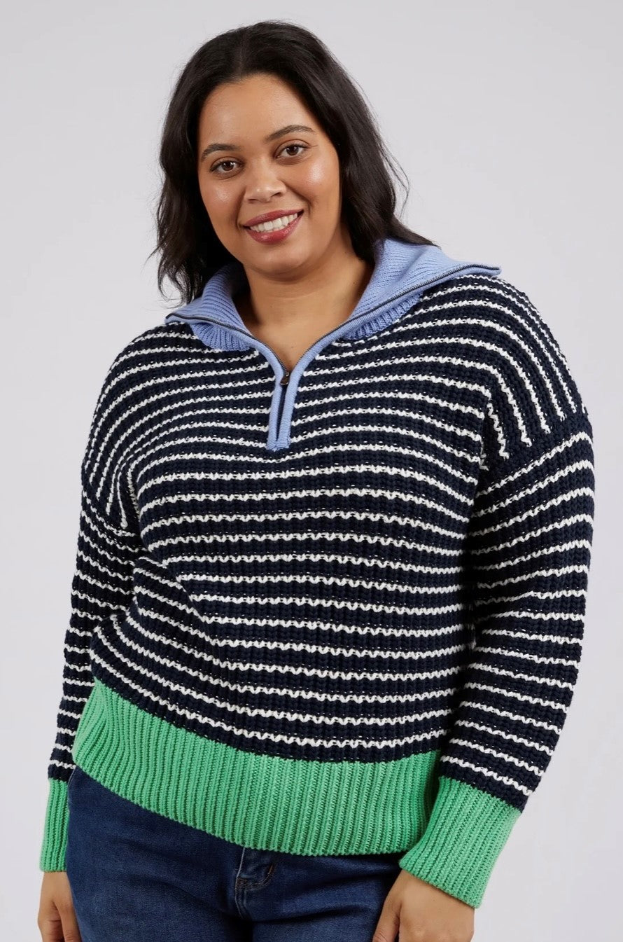 Elm Brook Knit Navy & Pearl Stripe 8138034.NAVY