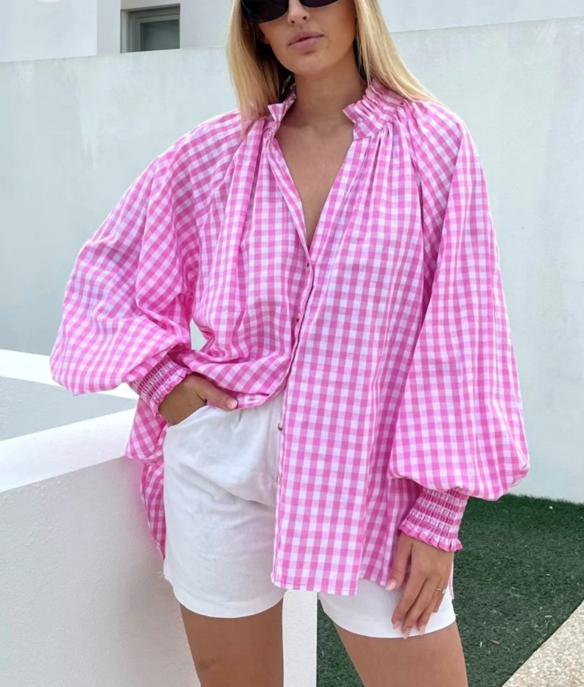 KIIK Luxe KL743 Pink Gingham Long Sleeve Shirt