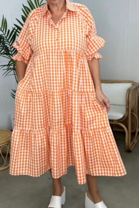 KIIK Luxe KL791 Tangerine Gingham Dress