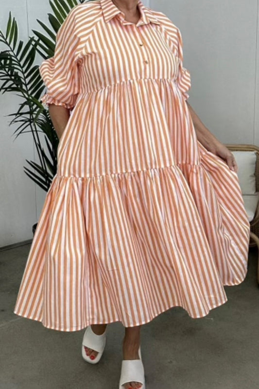 KIIK Luxe KL792 Tangerine/White Stripe Dress