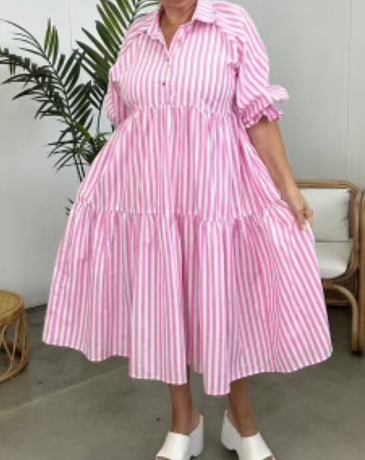 KIIK Luxe KL792 Pink/White Stripe Dress