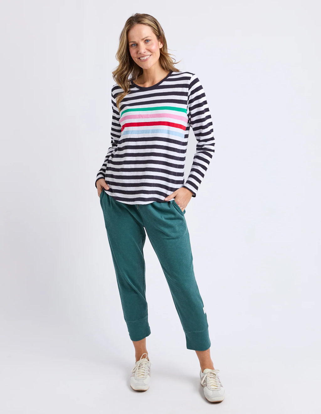 ELM Harmony Long Sleeve Tee Rainbow Stripe 8118037.TURQ