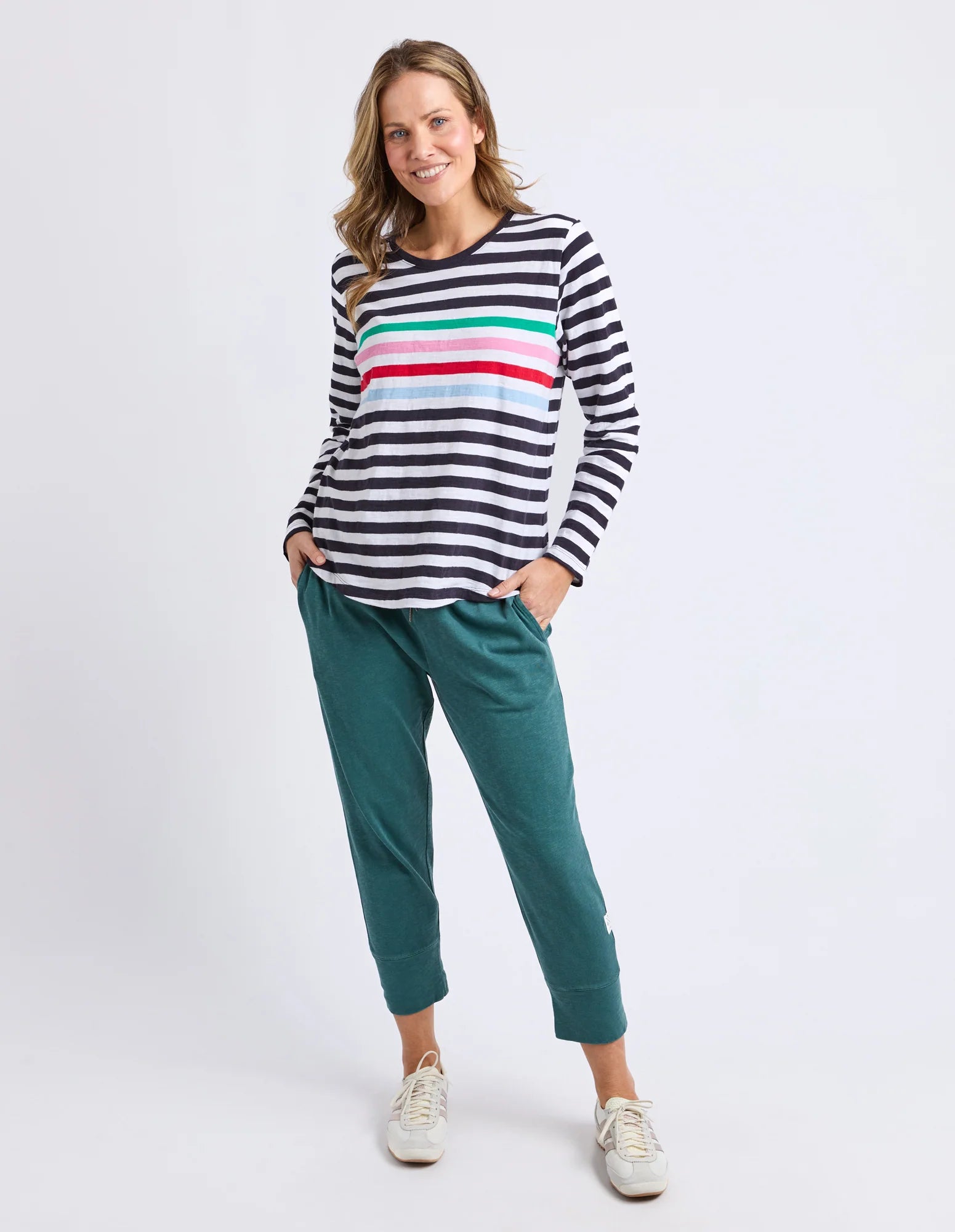 ELM Harmony Long Sleeve Tee Rainbow Stripe 8118037.TURQ