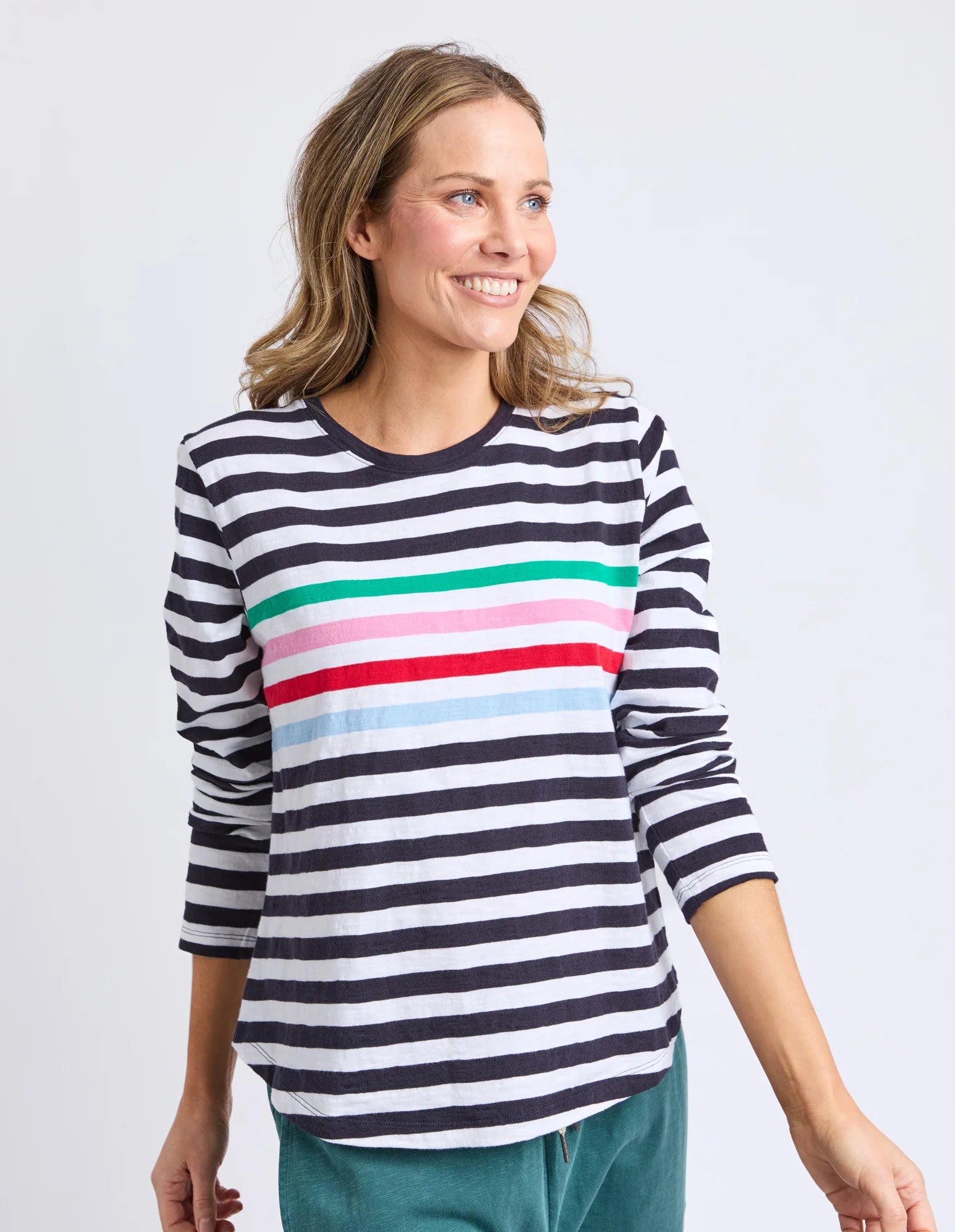 ELM Harmony Long Sleeve Tee Rainbow Stripe 8118037.TURQ