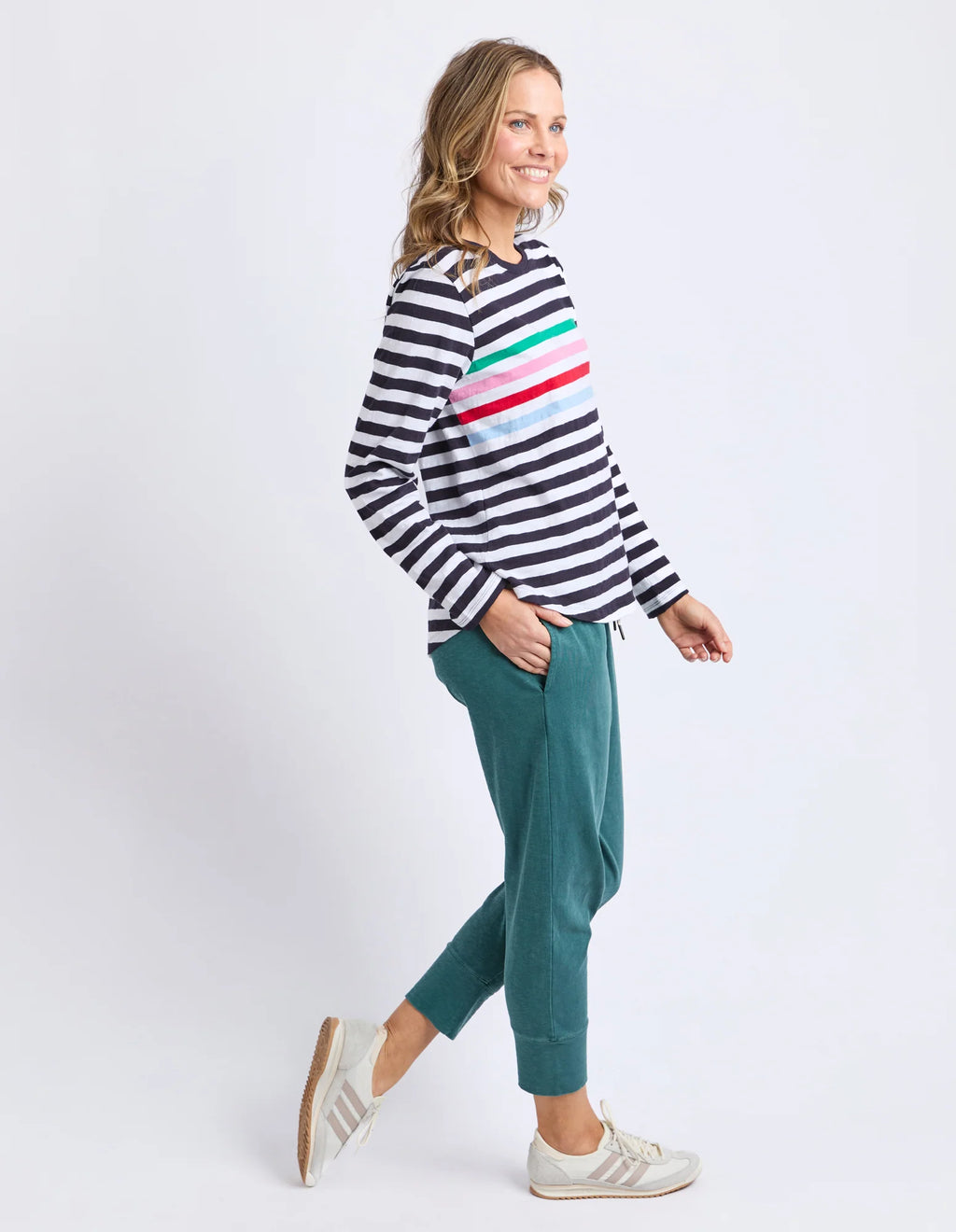 ELM Harmony Long Sleeve Tee Rainbow Stripe 8118037.TURQ