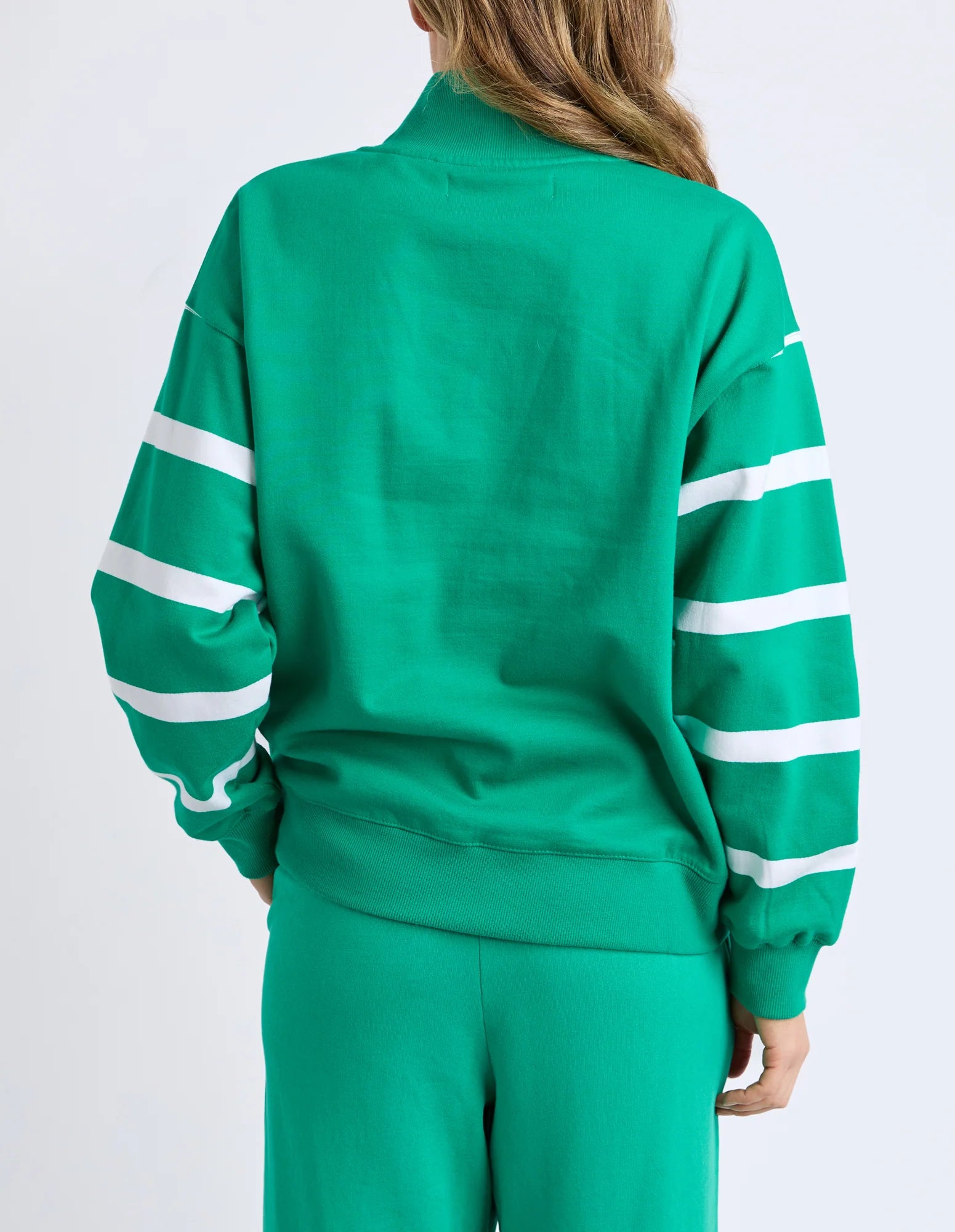ELM Lane Zip Crew Green & White Stripe 8159108.TURQ