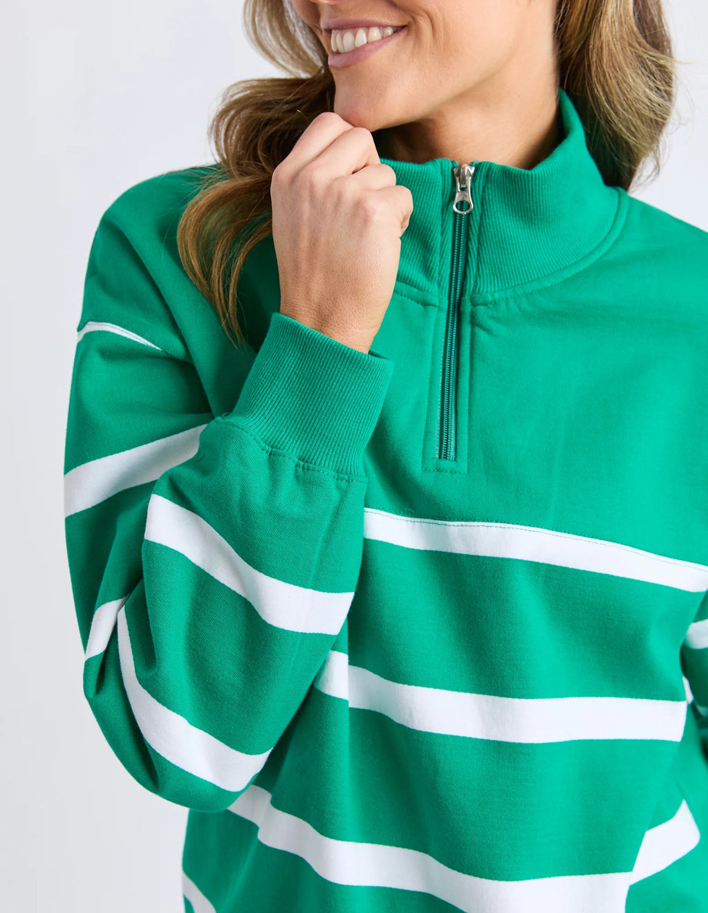 ELM Lane Zip Crew Green & White Stripe 8159108.TURQ